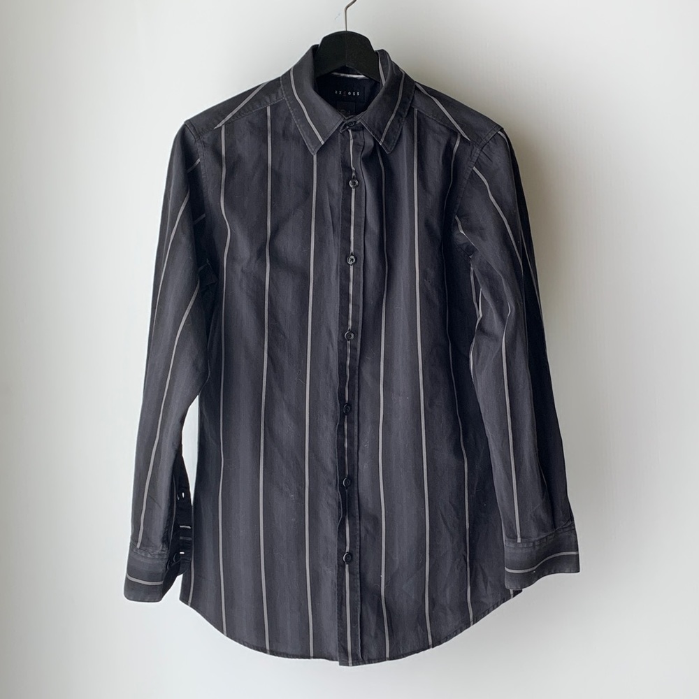 Mens Modern Fit Black Long Sleeve Dress Shirt  S
